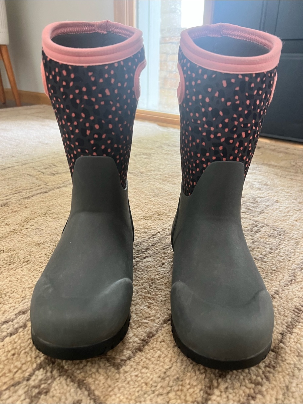 Bogs Kids Black Rain Boots with Pink Speckle Shaft